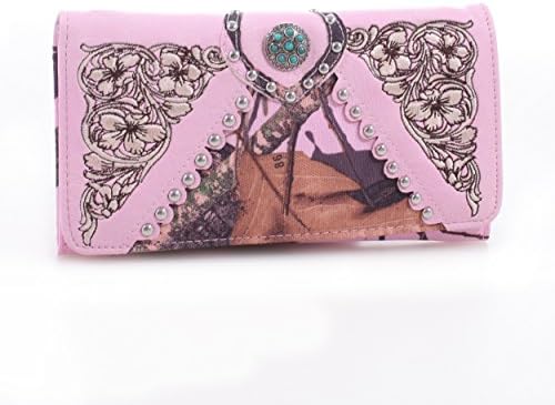 Mossy Oak Pink Camo Wallet Western Turquoise Concho & Checkbook Cover Pink Trim