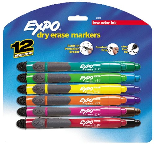 Childrens Toyshop  Toys : EXPO 83888 Sanford EXPO Dry Erase Markers, Eraser & Grip, Ultra Fine Point, Asstd., Box of 12