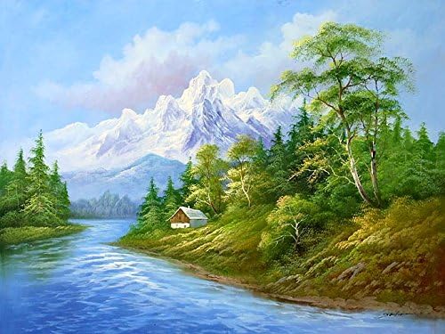DiyUniquecase The River in front of the cabin, cabin after the snow Size For 24x36 (inches)£¬ Original Oil Paintings On Canvas For Sale.