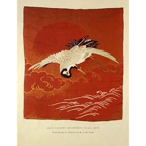 1883 Chromotypograph Japanese Fukusa Ceremonial Sea Crane Stormy Sea Louis Gonse - Original Chromotypograph