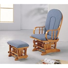 Oak Finish Glider Rocker W/ottoman In Blue
