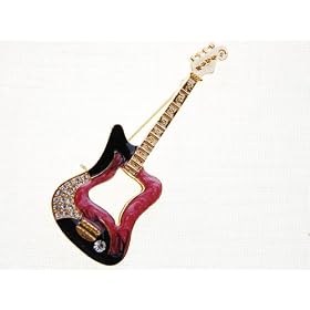 Swarovski Crystal Rhinestone Golden Guitar Pin Brooch