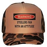 Warning: Steelers Fan with an attitude Adult Brown Camo Mesh Back Hat / Baseball Cap