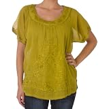Sakkas Embroidered 100% Cotton Scoop Neck Semi-Sheer Short Sleeve Gauzy Top / Blouse
