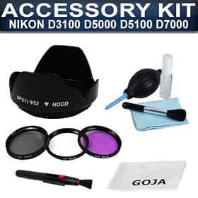 Accessory Bundle Kit for NIKON (D40 D60 D80 D3000 D3100 D5000 D5100 D7000, 18-55mm VR) -... by Goja