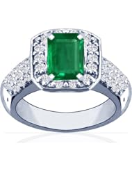 18K White Gold Emerald Cut Emerald Ring With Sidestones