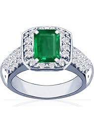 Platinum Emerald Cut Emerald Ring With Sidestones