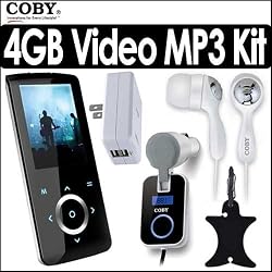 Coby MP705-8G 8GB 2 Inch LCD FM Radio MP3 Touchpad Video Player Bundle With Coby CVE92 Stereo Earphones, Coby CA81 Dual USB AC Adapter/Charger, Coby CA-745 Wireless Car FM Transmitter & Nite Ize CVM-03-01 Curvyman Cord Supervisor Organizer