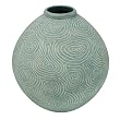 Handcrafted Shperical Terracotta Vase With Sea Blue Swirl Etchings