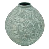 EXP Handcrafted Shperical Terracotta Vase With Sea Blue Swirl Etchings