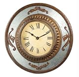 CLOCK WALL ROUND ANTI QUE MIRROR SURR LEAF SCROLL DETAIL TUSCAN RUST MDF MIRROR POLYSTONE27.5DIA X 2 CLOCKFACE11.75DIA