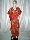 Womens Sheer Cotton Caftan Kimono Sleeve Red Color Ethnic Floral Print Coverup Womens Sheer Cotton Caftan Kimono Sleeve Red Color Ethnic Floral Print Coverup