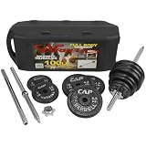 Cap Barbell 100Lbs Black Cast Iron Set With Knock Down 5 Bar In Plastic Case
