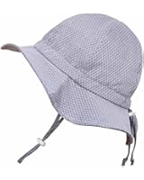Toddler Sun Hat with Chin Strap, Drawstring Adjust Head Size, Breathable 50+ UPF (M: 9m - 24m, Grey Argyle)