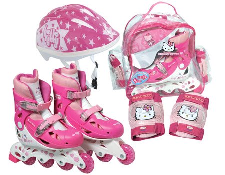 Inline Roller Skates Set (30-33 Cm) (Inline Skates Protective Helmet Pads Crystal Bag)