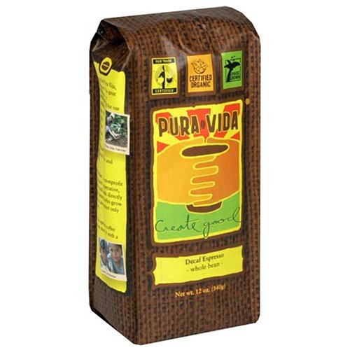 Pura Vida Decaf Whole Bean Coffee, Espresso, 12-Ounce Bags (Pack of 3)