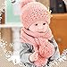 DZT1968® Baby Crown Thick Knit Wool Warm Hood Long Scarf Caps Hats Set With Pom (Pink)