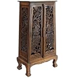 Handmade Asian Furniture - 50" Exotic Peacocks Storage Cabinet - Rich Dark Finish