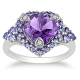 Sterling Silver, Diamond, Amethyst and Tanzanite Ring