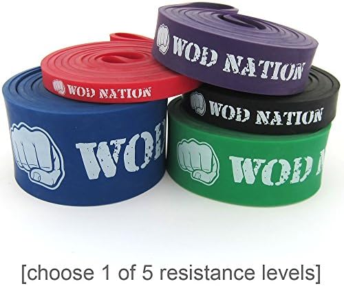 WOD Nation Assisted Pull Up Resistance Exercise Band | (Single unit) | Perfect for Muscle Ups, Chin Up Assist, and Ring Dips in Crossfit Training | Best Mobility Bands to Stretch Arms and Legs. 41 Inch Loop Band. Chose From 5 Different Pull-up Assist Bands - Heavy, Medium or Light Resistance. Physical Therapy Bands Can Be Used for Body Weight Strength Training. Made of 100% Rubber Latex and Comes With the Best Lifetime Guarantee.