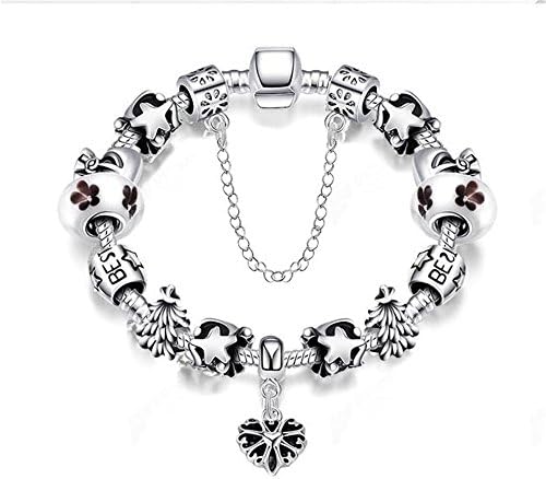 Aliliya Jewelry Signature Pave Clasp Authentic DIY Pandora Exquisite High-End Crystal Bracelet - Wild Love Retro Personality Carved (20 cm, Black Silver)