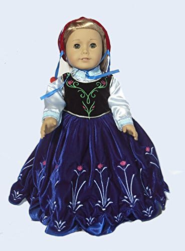 Anna Princess Velvet 3pc Dress Cape Hat Outfit for 18 Inch Doll Cllothes