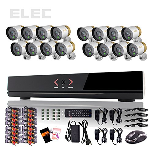 ELEC 16 Ch Channel CCTV DVR 2TB Hard Drive HDMI Realtime CCTV Network H.264 Security Home Surveillance System with 16 Bullet Outdoor Cameras (Black) Free E-cloud ELEC-CVK-2016C1-2TB