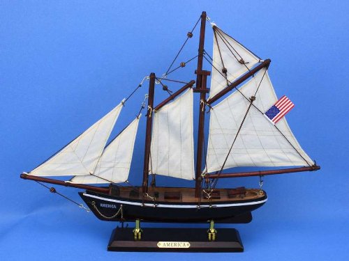 America 16" - Wooden Model Sailboat - Ready To Display -Model Sailing Yacht - Sailboat Decor - Not a Model Ship Kit - Yacht Model - Americas Cup Model Yacht - Beach Decorating