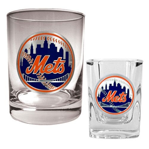MLB New York Mets Rocks Glass & Square Shot Glass Set - Primary Logo