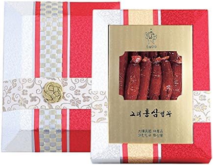 ACHIMMADANG RED GINSENG Candied Korean Red Ginseng Root Slices, Preserved with Fructose, Golden Silk Cloth Box Packaging, Size : 450g (Gram)