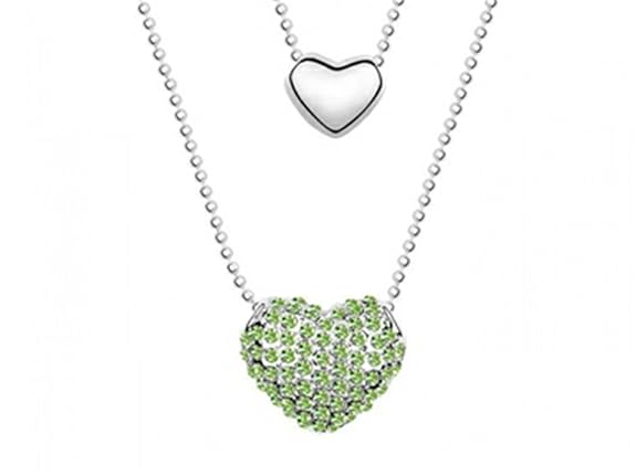 Green Heart Necklace made Swarovski Elements on 20 Inch Adjustable Chain Base