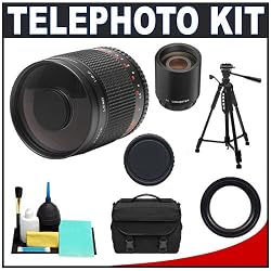 Phoenix 500mm Multi-Coated Mirror Lens with 2x Teleconverter (=1000) + Case + Tripod + Cleaning Kit for Nikon D3100, D3200, D5000, D5100, D7000, D700, D800, D4 Digital SLR Cameras
