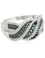 Sterling Silver Green and White Diamond Bridge Ring (1/2 cttw, I-J Color, I2-I3 Clarity), Size 8