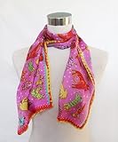 Satin Colorful Dog Print on Pink - Silk Long Scarf 11.5