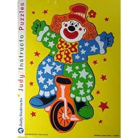 Judy Instructo Wooden Preschool Puzzle Cycling Clown 8 Pcs by 
