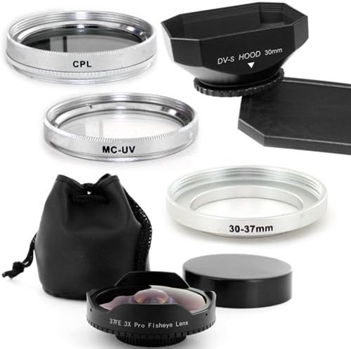 30mm 0.3x Fisheye Lens Hood + CPL,MCUV Filter Kit for Sony Handycam SX43,SX44