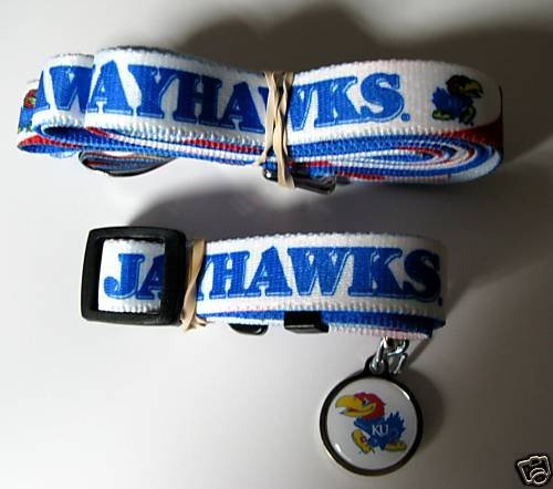 Kansas University Jayhawks Dog Pet Set Leash Collar ID Tag XS
