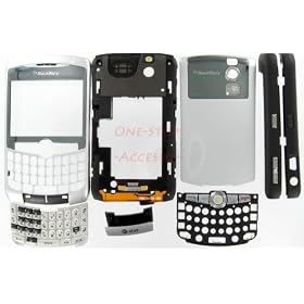 Silver AT&T GSM Original OEM Full Complete Housing for BlackBerry Curve 8300 8310 8320 Faceplate with Lens Trackball Keypads Joystick Navigate Ring