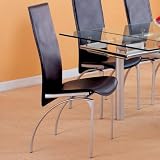Contemporary Dining Chairs in black leather-like vinyl (Set of 4)
