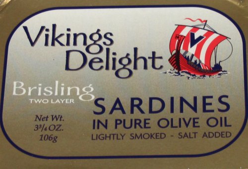 VIKING's DELIGHT Sardines Two Layer Olive Oil, 3.75-Ounce Tin (Pack of 12) by Vikings Delight