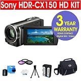 Sony HDR-CX150 16GB HD Handycam¨ Camcorder + Multi-Coated Glass UV Filter + Multi-Coated Glass Polarizer Filter + Deluxe Padded Camcorder Bag + + 6 Piece Accessory Kit + 3 Year Warranty Repair Contract