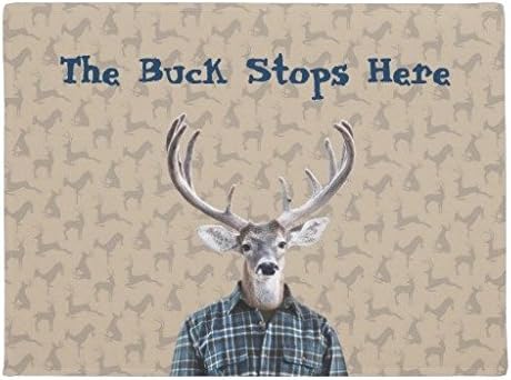 LOU5KB The Buck Stops Here Deer in Blue Plaid Door Mat Doormat Washable Indoor/Outdoor Decor Rubber Doormats 16" x 24"