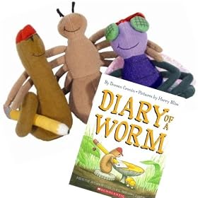 Diary of a Worm Hardcover Book with Three Puppets by MerryMakers