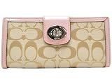 (コーチ)COACH 二つ折り 長財布 ターンロック シグネチャー チェックブック ウォレット ライトカーキ×ベビーピンク F43613 SIGB5 並行輸入品