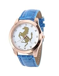 Horse Pattern Quartz Analog Watch Wristwatch Timepiece with PU Leather Band & Rhinestones for Women Lady - Blue SWWT2-280956