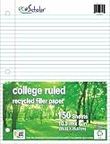 iScholar ecoScholar Recycled Binder Filler Paper, 150 Sheets, College Ruled, 3-Hole Punch (41151)