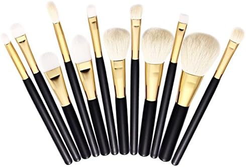 Aliliya Professional 12PCS Premium Luxurious Synthetic Hair Kabuki Makeup Brush Set Brush Makeup Brush Kit - Golden Black