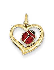 14k Yellow Gold Enameled Ladybug in Heart Pendant. Metal Wt- 0.36g