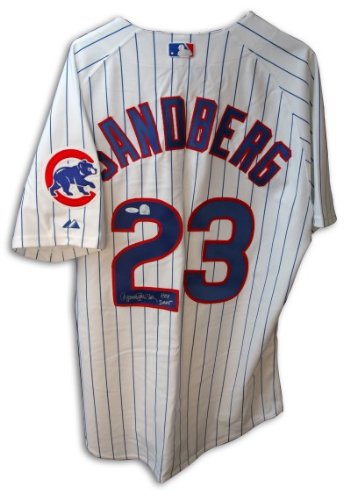 Ryne Sandberg Autographed/Hand Signed Chicago Cubs White Pinstripe Jersey
