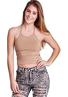 Taupe Woman String Neck Halter Crop Top